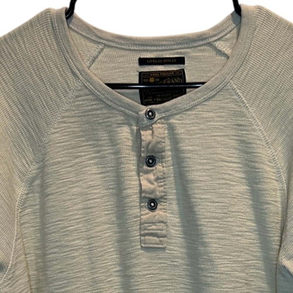 Lucky Brand Men's Lived In Henley Shirt L Beige Waffle Knit Raglan‎ Long Sleeve